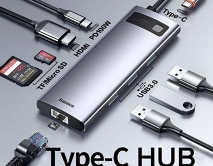 Type-C HUB Baseus Metal Gleam Series 8-in-1, серый (CAHUB-CV0G)